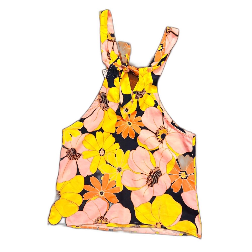 Sanctuary NWT Night Ride Floral 70' Retro Inspired Tie Neck detail Halter Top XS